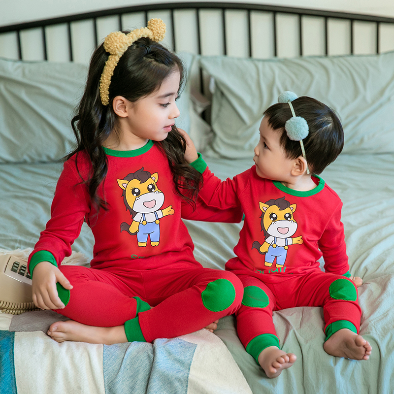 打底衫卡通红色拜年服秋衣套装