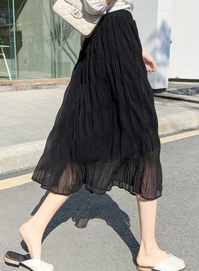 黑色下半身裙女春秋新款设计感小众a字高级感白色短裙小个子长裙