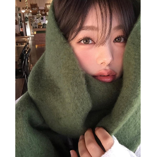 定染色系~2025新款高级感抹茶绿围巾女冬季防风防寒百搭披肩两用