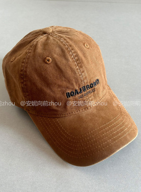 高品质/大头围美式复古焦糖色棒球帽子女HOA字母刺绣显脸小鸭舌帽