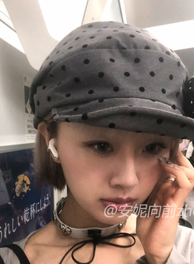 韩系复古花朵波点报童帽