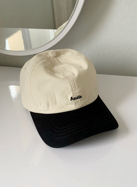 自留减龄韩国Austin字母刺绣棒球帽子女2025新款拼色百搭鸭舌帽潮
