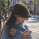 美式 定制 复古咖啡色牛仔前进帽子女水洗做旧辣妹鸭舌报童画家帽
