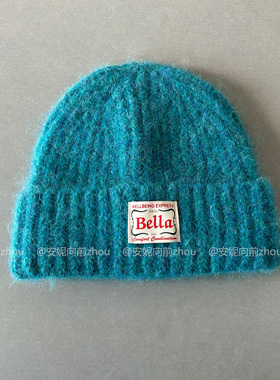 超显白de湖蓝色毛线帽子/秋冬韩版显脸小针织包头帽大头围冷帽潮
