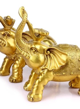 黄铜吉祥如意吸水大象一对铜象对象摆件财福象