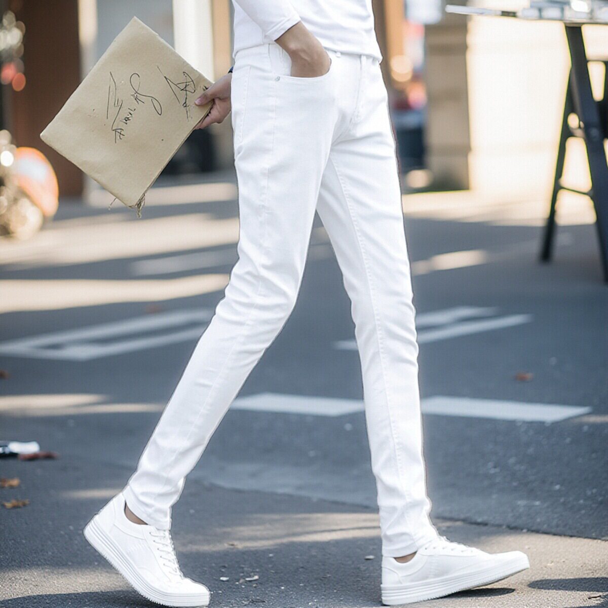 春季白色牛仔裤男款弹力修身休闲高弹力小脚长裤子潮牌显瘦韩版流