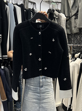 DH2025秋季新款设计感重工铆钉单排扣针织开衫软糯名媛风毛衣外套