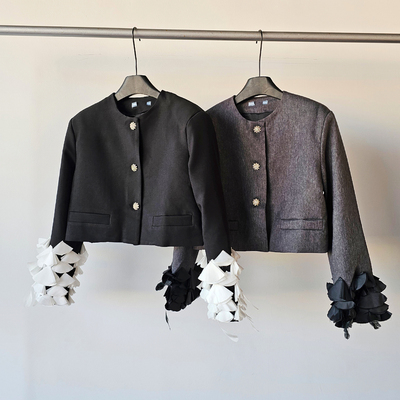 轻奢绣花切片袖短西装外套气质女