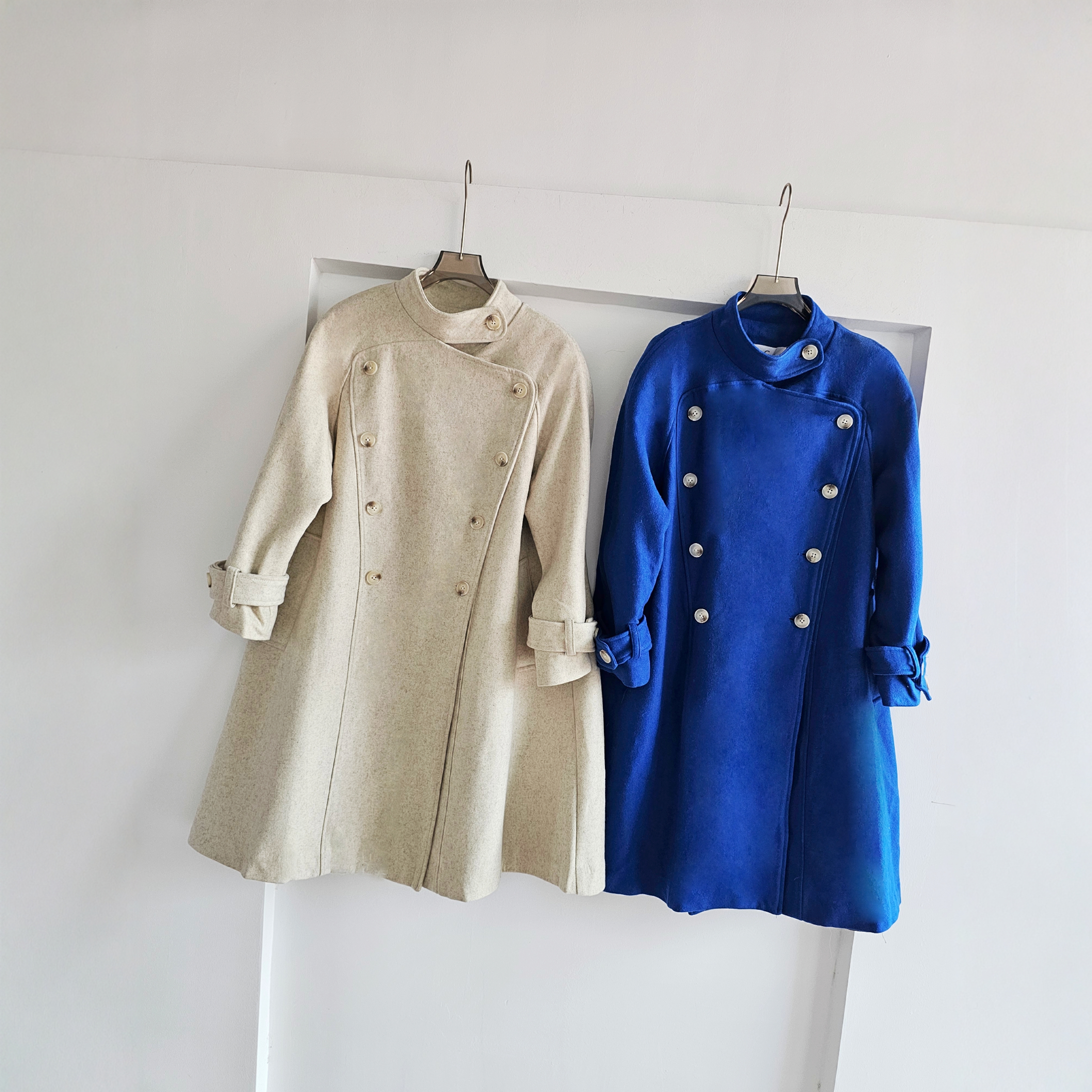 韩系大码双排扣立领羊毛呢大衣女