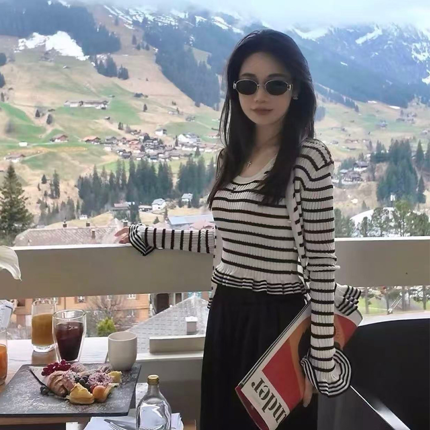 法式千金小香风条纹针织开衫背心两件套女修身显瘦洋气减龄套装秋,女装/女士精品,时尚套装,淘宝优惠券,粉丝福利购,淘宝优惠卷