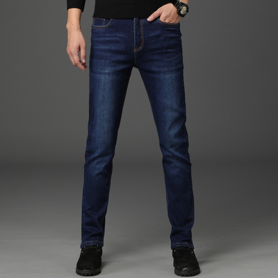 超高弹力显瘦牛仔裤男款深蓝色男
