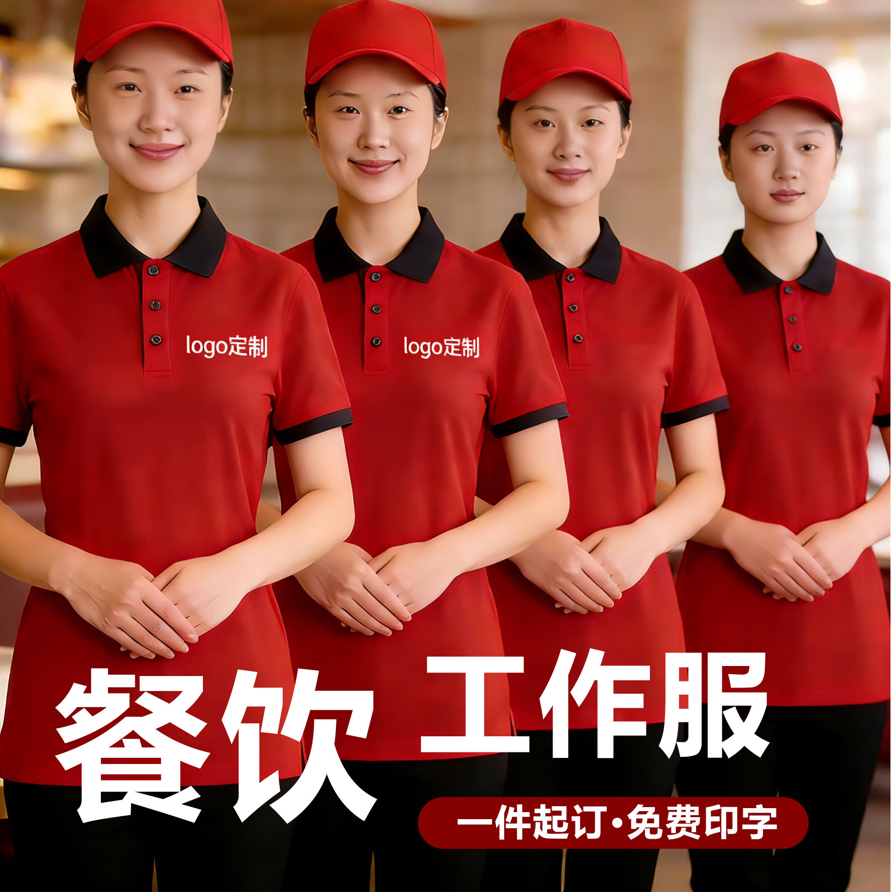 火锅店服务员服装饭店工作服男女款POLO衫餐饮店传菜工装定制logo