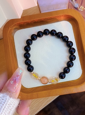 黑曜石水晶手链ins简约