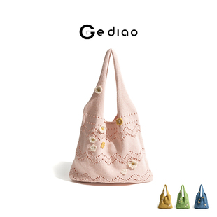 格调studio复古手工钩花立体花朵编织包包2025年慵懒风针织单肩包