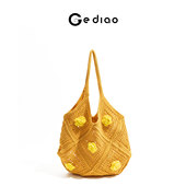 格调studio夏日小清新花朵编织包包日光黄多巴胺针织包手提单肩包