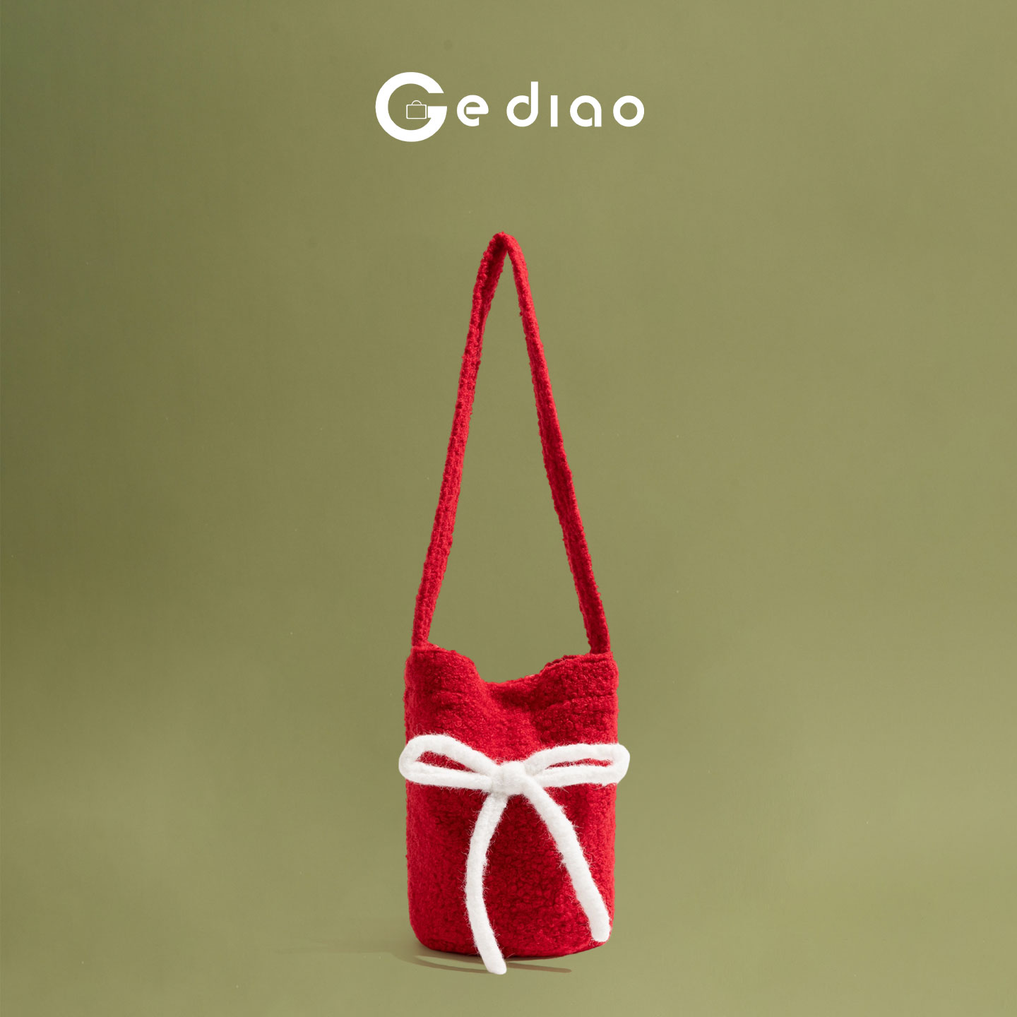 韩系蝴蝶结红色毛绒包包2025秋冬