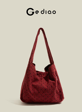 格调studio复古毛呢波点红色包包2025秋冬单肩包大容量小众托特包