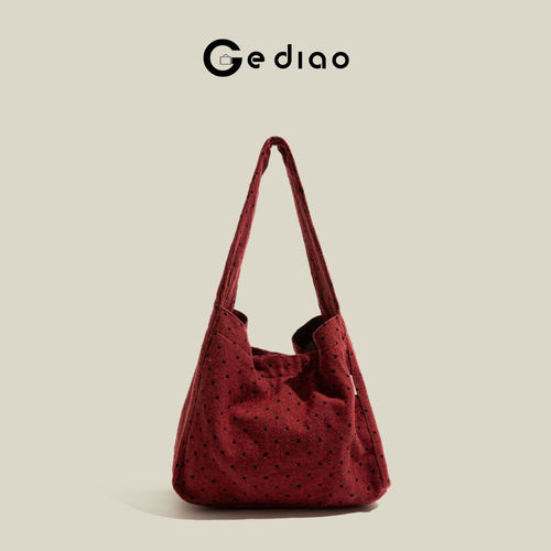 复古毛呢波点红色包包2025秋冬