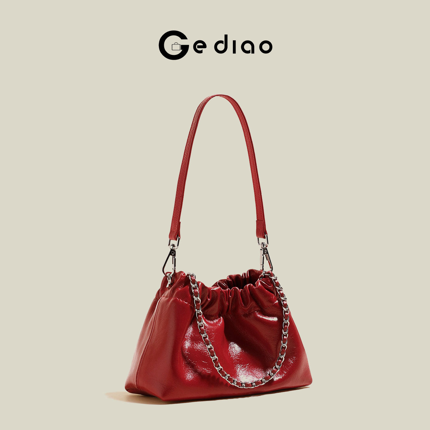 格调studio褶皱真皮红色包包2026新款腋下婚包高级感手提包单肩包,箱包皮具/热销女包/男包,腋下包,淘宝优惠券,粉丝福利购,淘宝优惠卷