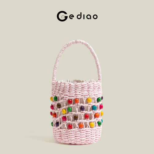 森系多巴胺粉色编织包包2026新款