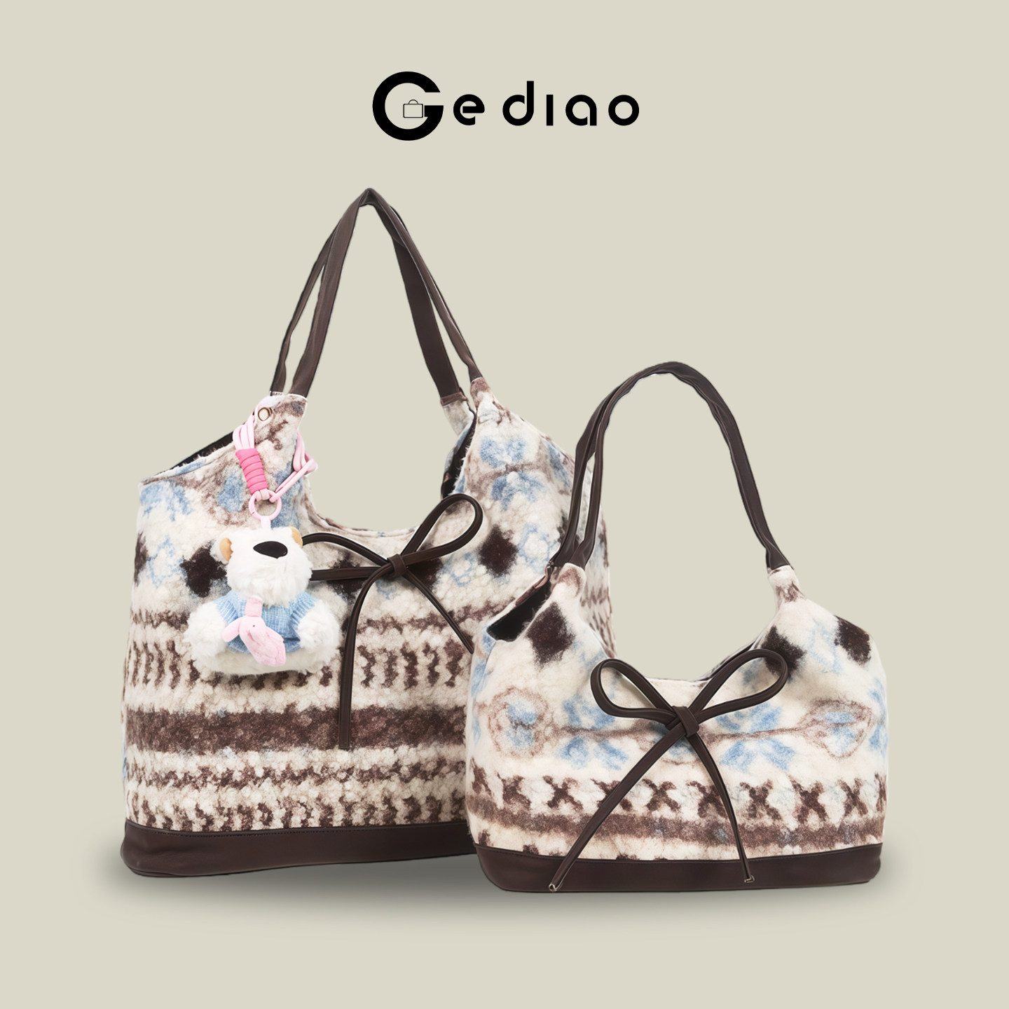 格调studio韩系秋冬费尔岛毛呢包包2026新款手提包通勤毛绒单肩包,箱包皮具/热销女包/男包,托特包,淘宝优惠券,粉丝福利购,淘宝优惠卷