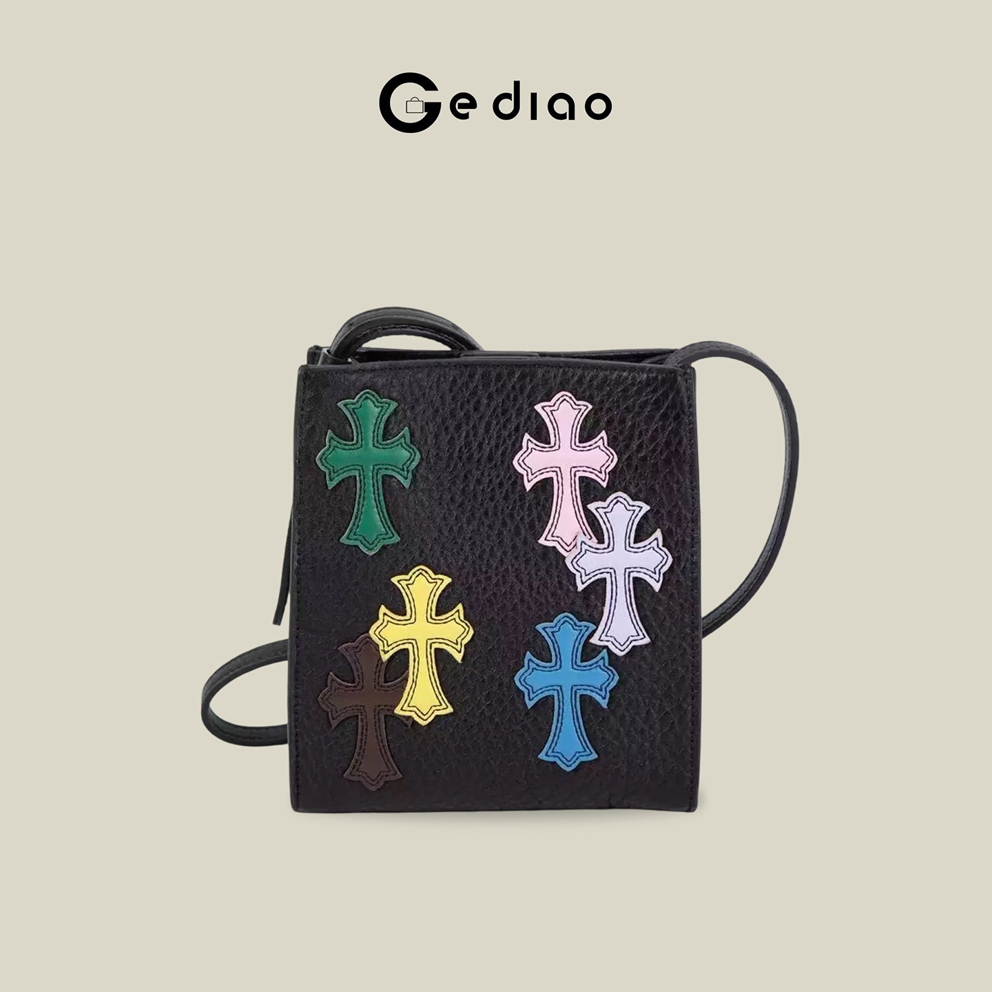 格调studio十字架刺绣荔枝纹包包2026新款迷你手机包高级感单肩包