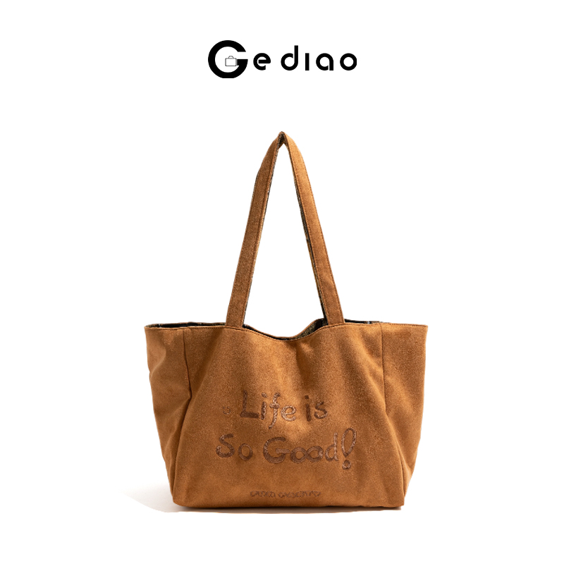 复古字母刺绣麂皮绒面包2025秋冬