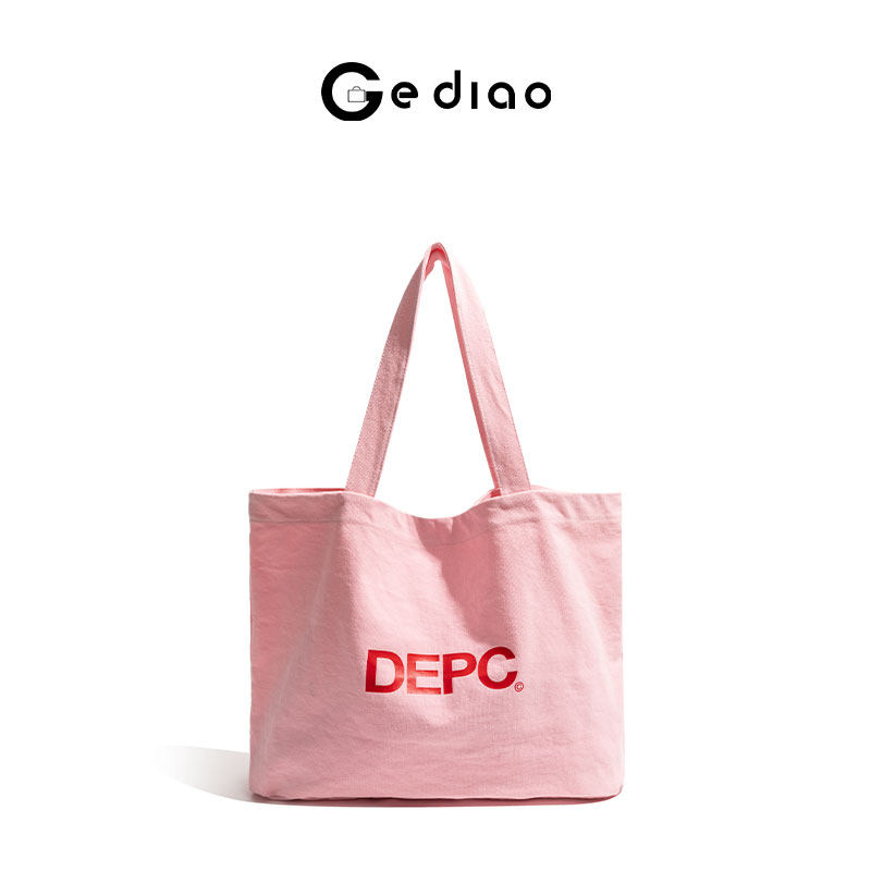 格调studio韩系小清新帆布粉色包包女款字母印花单肩包百搭托特包