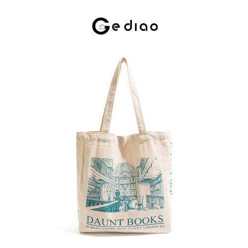 伦敦书店印花帆布包包小众手提包