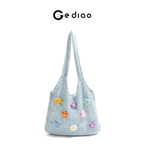 森系文艺风多巴胺编织包包花朵