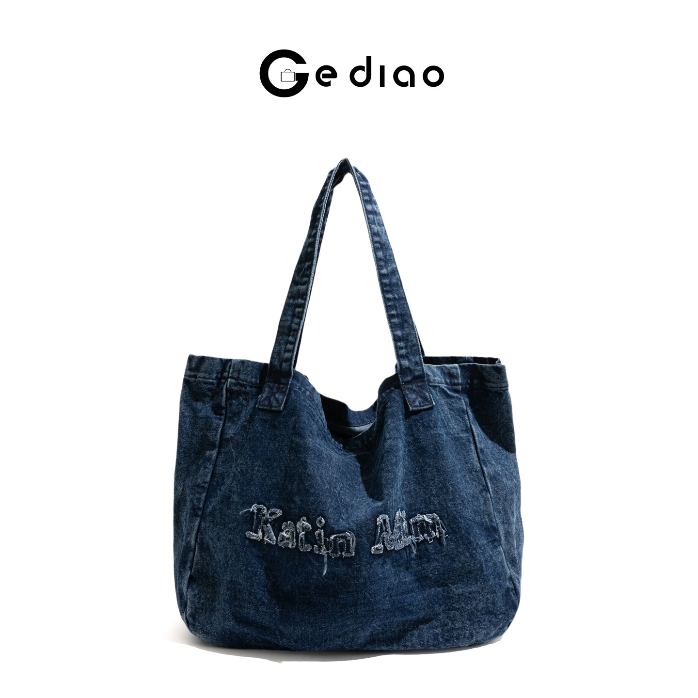 韩系学院风牛仔刺绣帆布包包