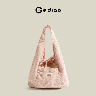 韩系粉色碎花灯芯绒包包2025秋冬