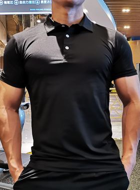 运动polo衫男夏翻领短袖紧身衣速干健身T恤高弹透气私人教练工服
