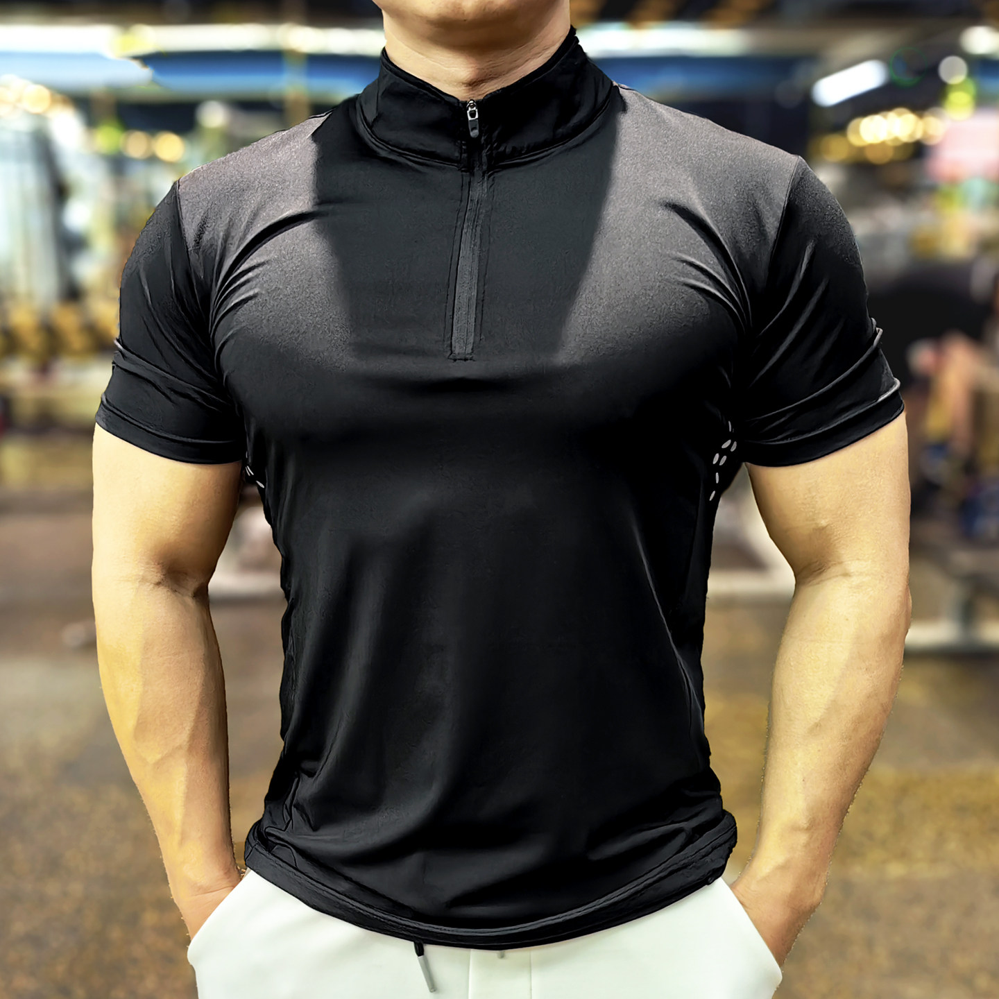 运动健身立领POLO短袖男夏季高弹力紧身衣私人教练工服定制速干衣