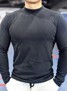秋冬健身半高领德绒纯色高弹打底衫显大肌肉修身保暖T恤训练透气