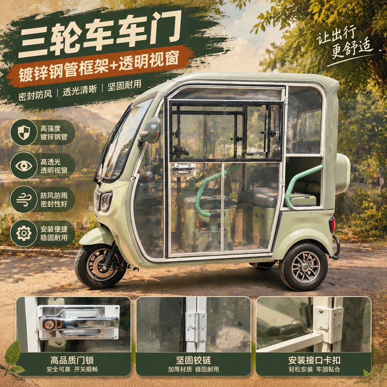 电动三轮车透明加装防雨防护门