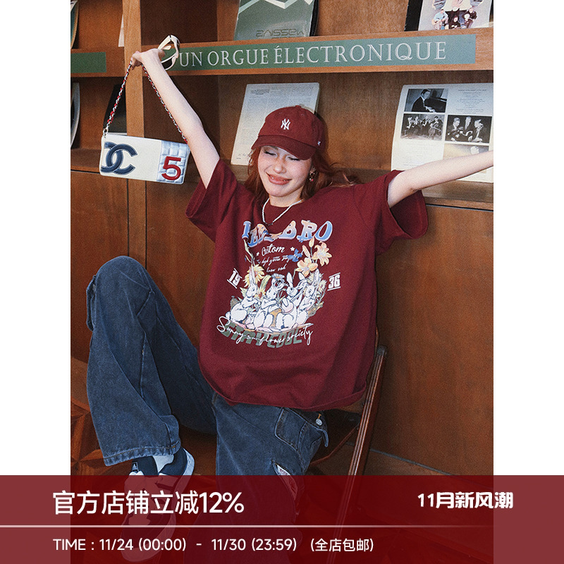 美式潮牌宽松兔子印花T恤