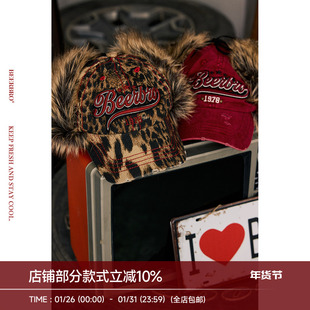 BeerBro『极速西部』豹纹复古撞色刺绣护耳毛毛雷锋棒球帽帽子
