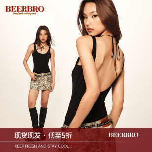 BeerBro 复古美式辣妹性感露背收腰显瘦打底连体吊带背心上衣女