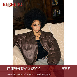 BeerBro 美式街头辣妹柔软保暖加厚皮棉服女秋冬季短款皮衣外套