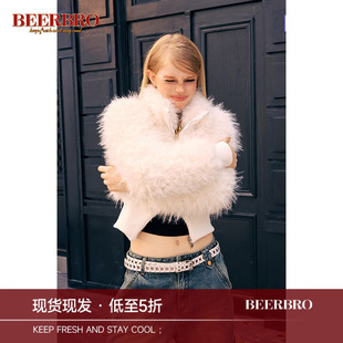 新款 BeerBro 保暖毛毛外套女装 辣妹冬季 收腰厚实仿皮草外套 美式