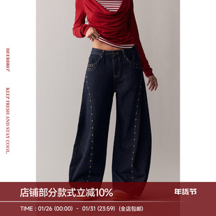 BeerBro 『复古声浪』万n百搭春夏美式街头弯刀原牛阔腿牛仔裤