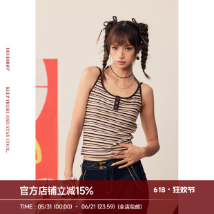BeerBro『狂欢音乐节』休闲遮副乳条纹撞色系脖自带胸垫小吊带女