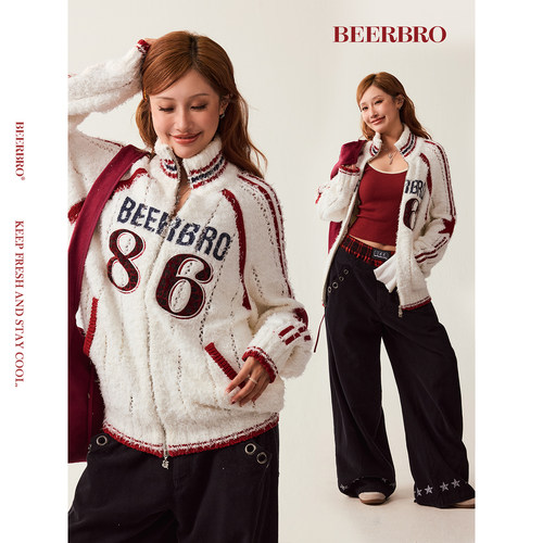 BeerBro『新启旅途』版型包容强运动纱线拼接撞色贴布绣毛衣外套