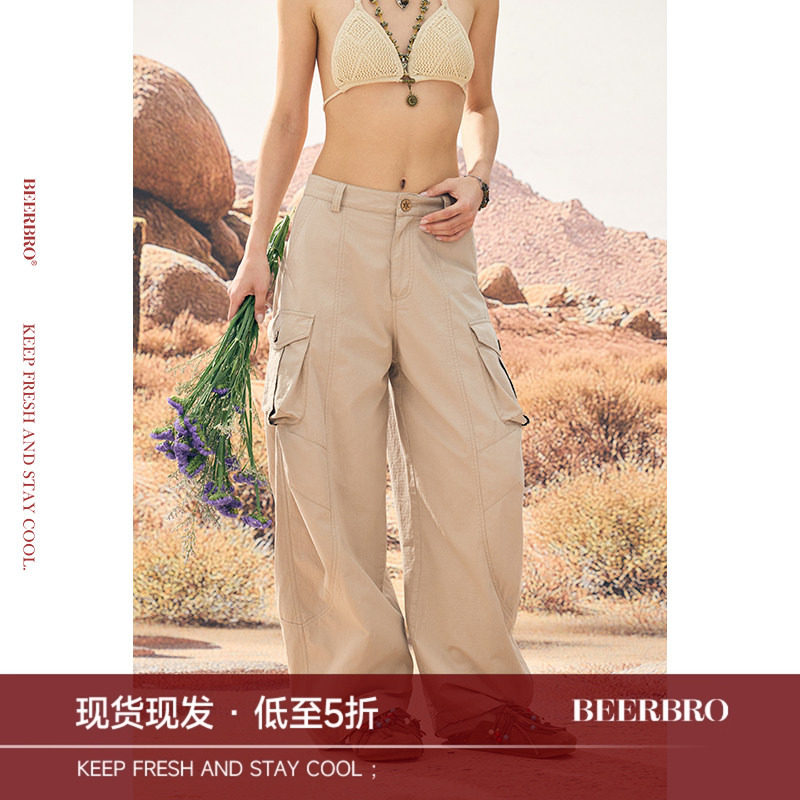 BeerBro『非洲大迁徙』全棉洗水成衣酵磨游猎风工装休闲裤女夏季图片