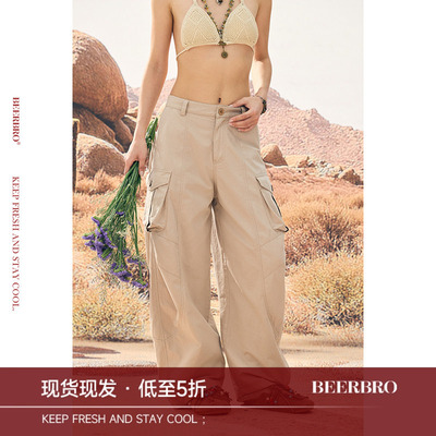 BeerBro『非洲大迁徙』全棉洗水成衣酵磨游猎风工装休闲裤女夏季