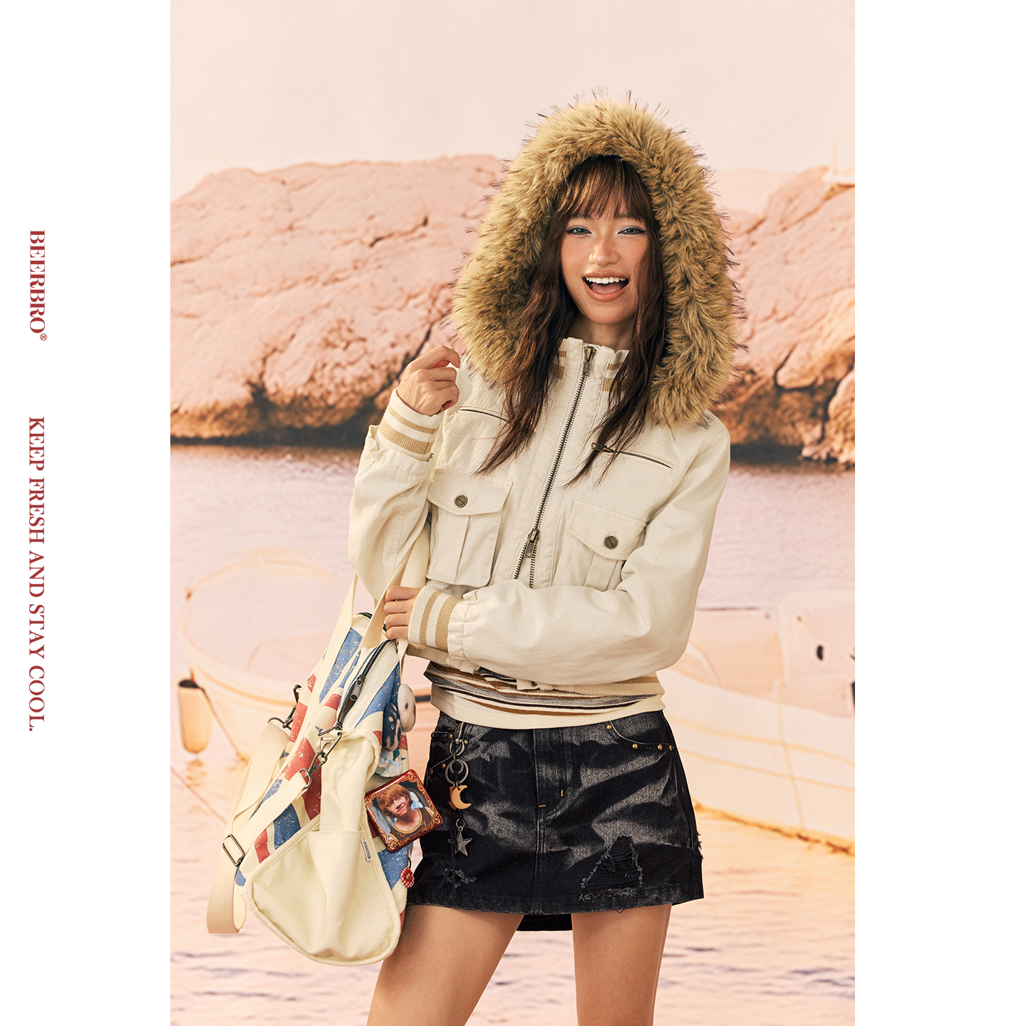 BeerBro『风帆运动社』100%全棉成衣重酵磨秋冬洗水短外套帽可拆