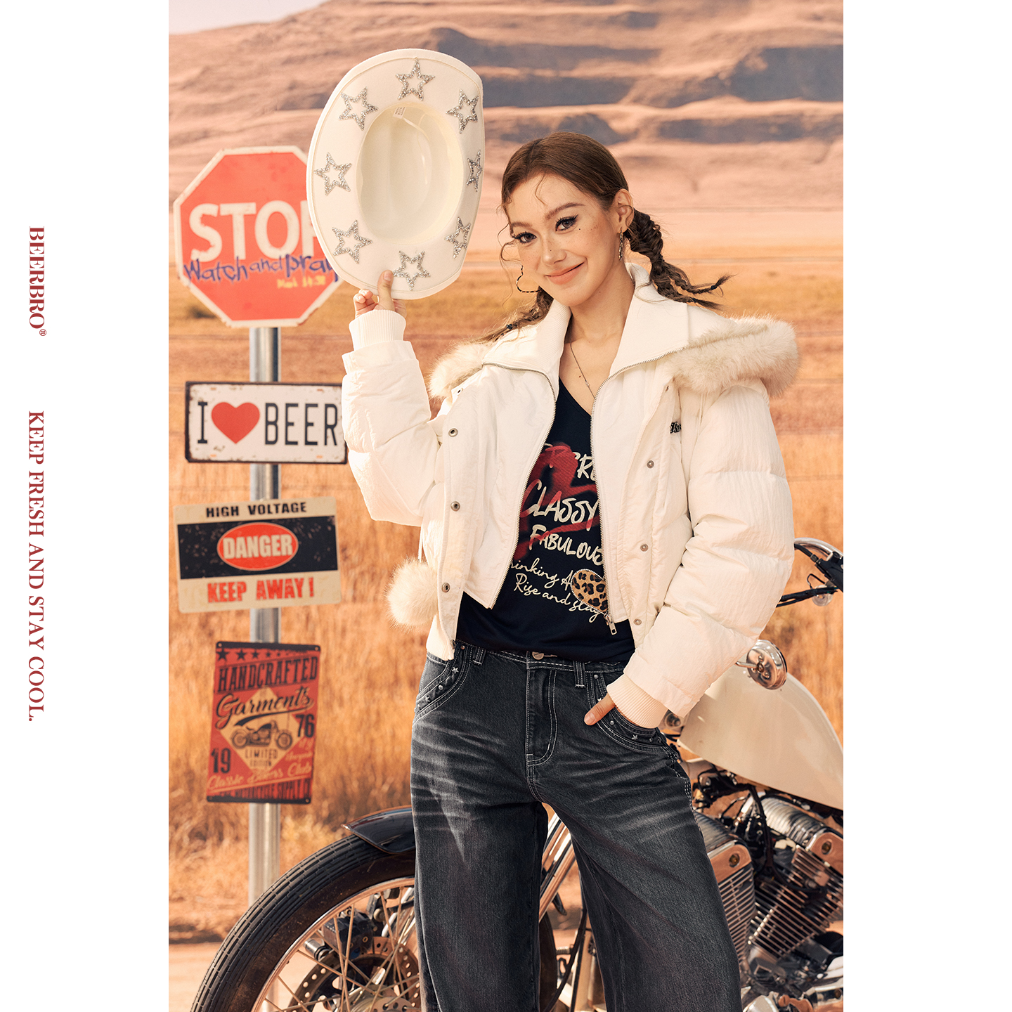 BeerBro『公路音速 』蓬松柔软合体微宽显瘦保暖假两件羽绒服外套