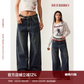 女 后幅翅膀印花烫钉宽松显瘦直筒牛仔裤 BeerBro 新启旅途
