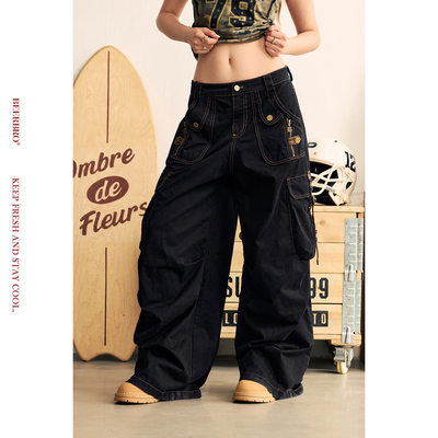 BeerBro『狂欢音乐节』细腻洗水全棉撞色线拼皮直筒休闲工装裤